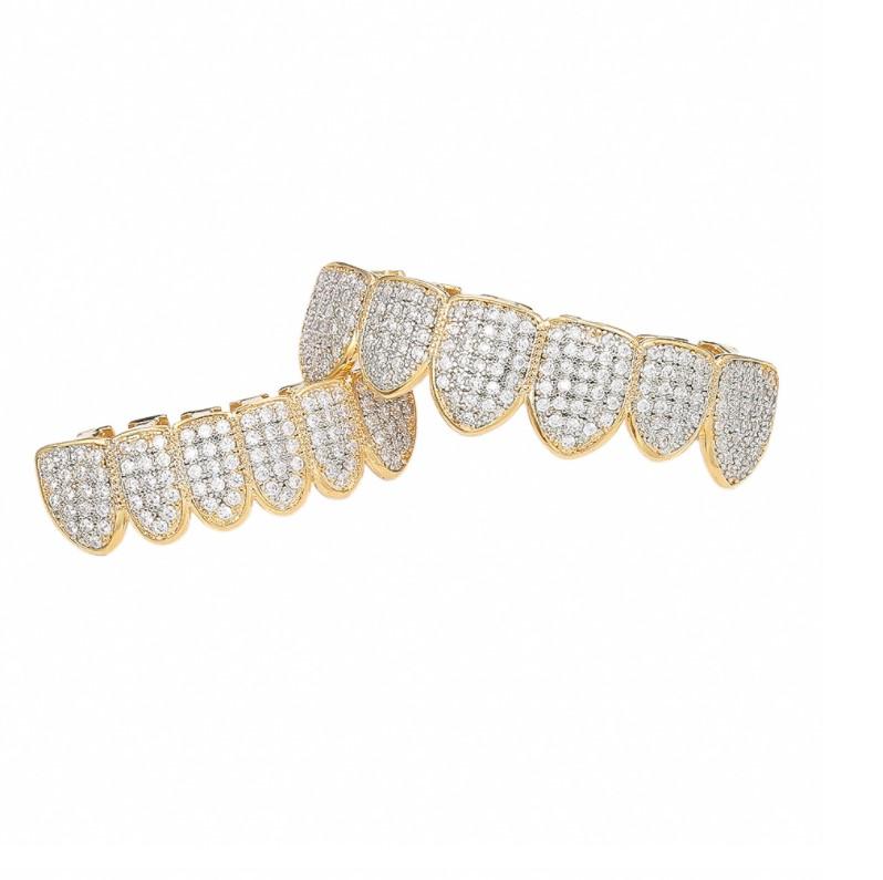 Hip Hop Iced Out Gold Teeth Grillz Set Zircon Jewelry Top Botom Grills Mens Body Bling Cubic Zirconia Jewelry