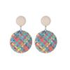 Fashion Boho Retro Button Earrings National Wind Weave Grass Paper Round Earrings Jewelry KTJ