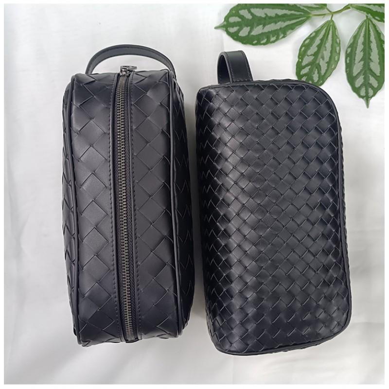Pelle Vera Intrecciata a Mano da Uomo Portatile Strato Superiore Pelle di Mucca Cerata alla Moda Borsa da Bucato Cosmetico da Donna