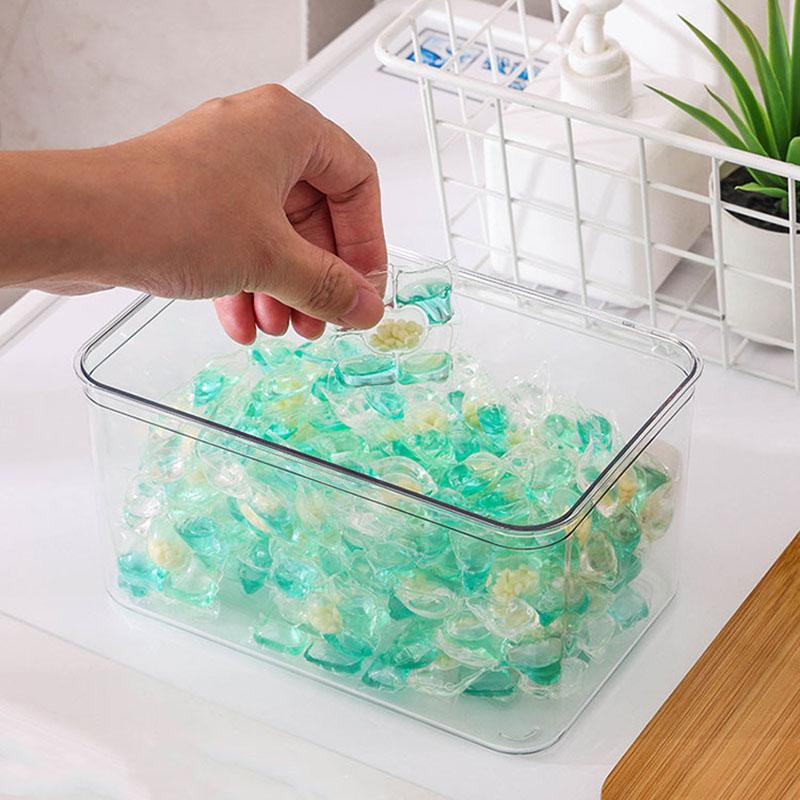 Laundry Powder Storage Box with Bamboo Lid, Cotton Swab Holder for Living Room Coffee Table Organization, Desktop Decorative Box
