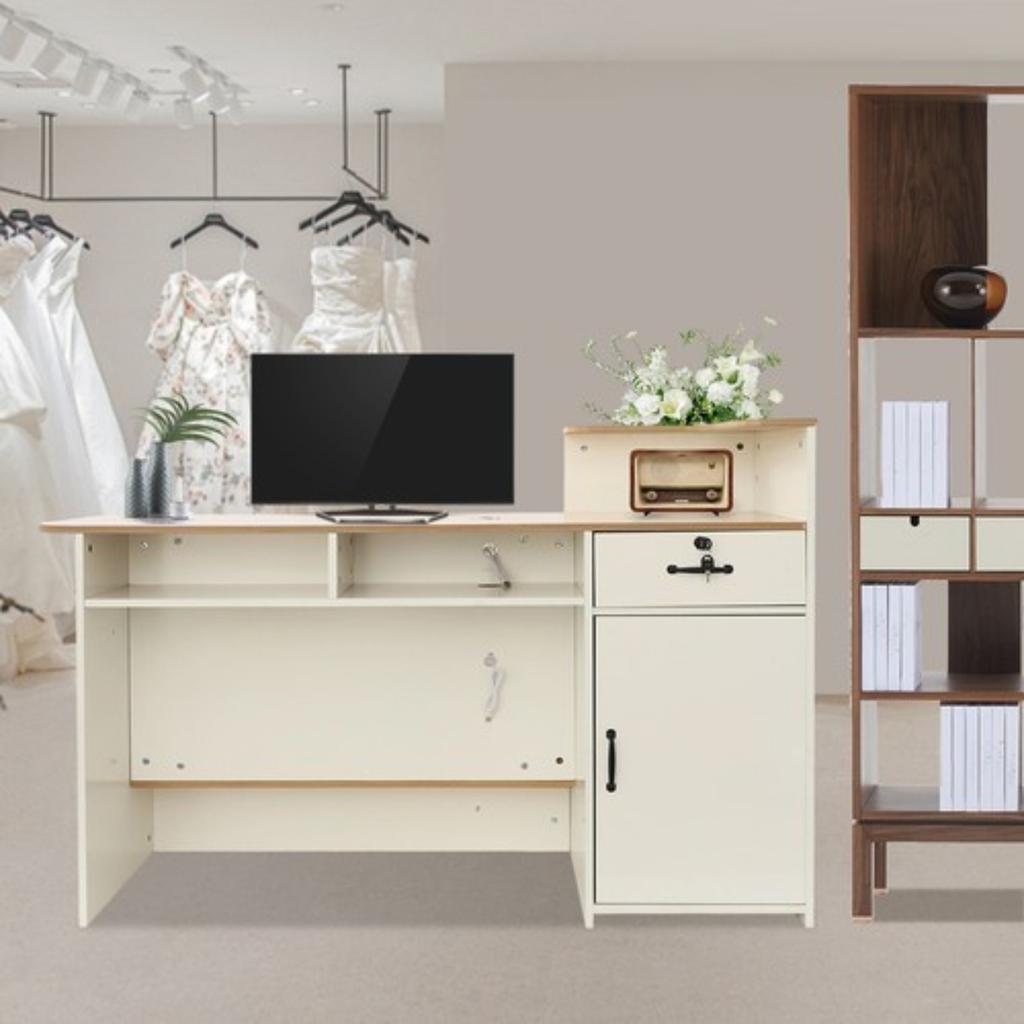Modern Style Reception Desk, Rectangle Office Desk, 150x50x100cm Large Reception Counter, 31.5 Inch Height Office Furniture