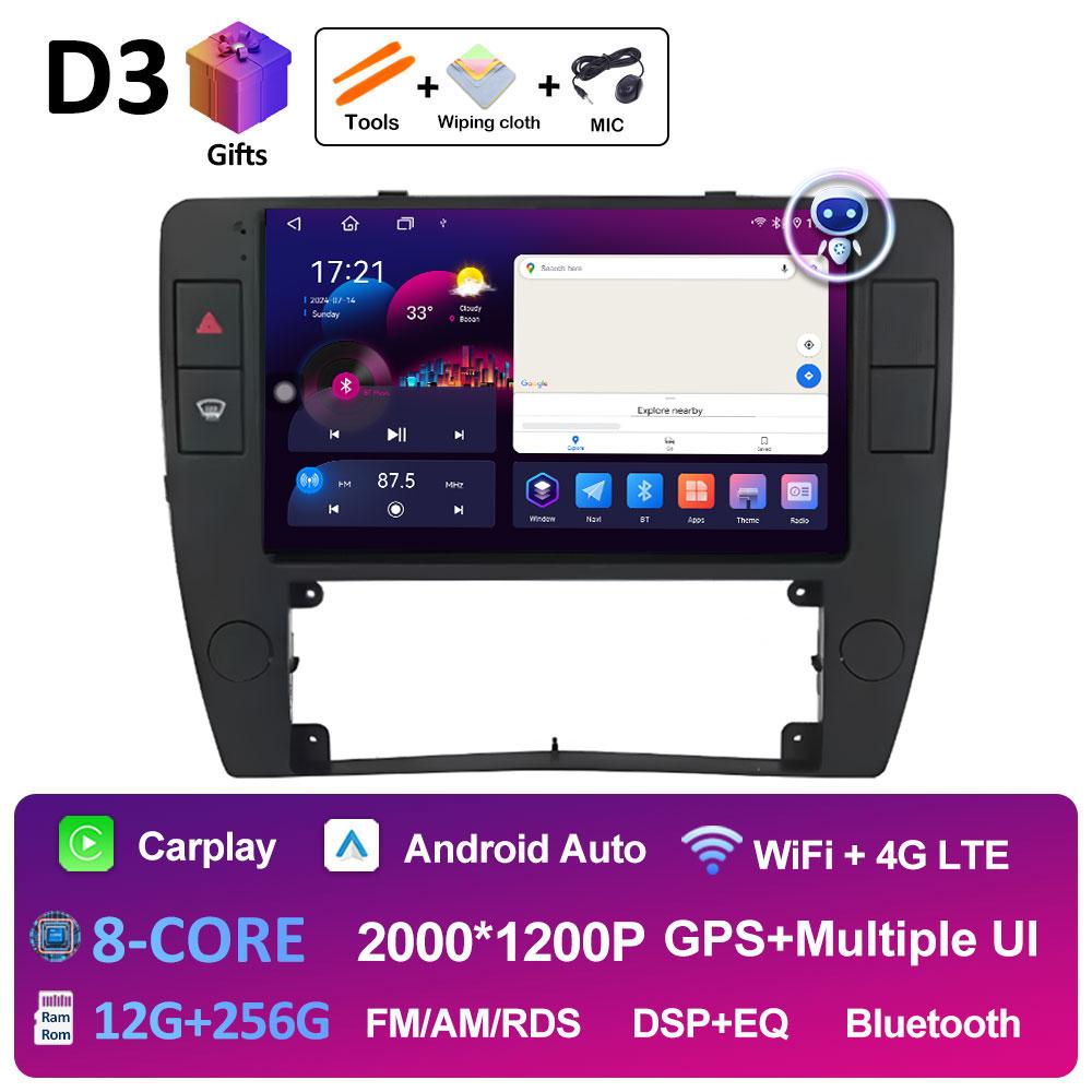 Sistem stereo wireless Carplay DSP pentru Volkswagen Passat B5 2000 2001 2002 2003 2004 2005 Android 14, ventilator de răcire, accesorii Bluetooth