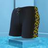 Inner Drawstring Mid-rise Swimming Trunks with Lining Streamlined Design Elastic Waistband Men Shark Print Stitching Swim Shorts Beachwear