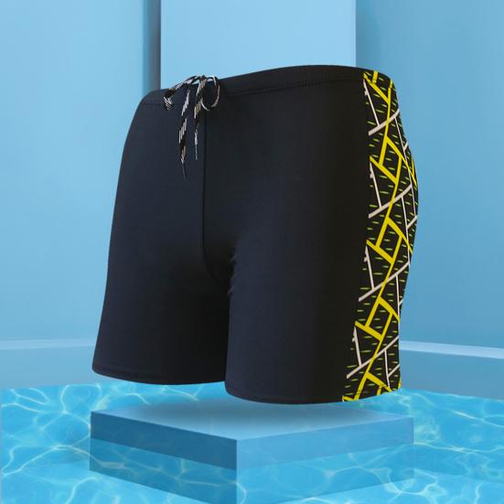 Inner Drawstring Mid-rise Swimming Trunks with Lining Streamlined Design Elastic Waistband Men Shark Print Stitching Swim Shorts Beachwear