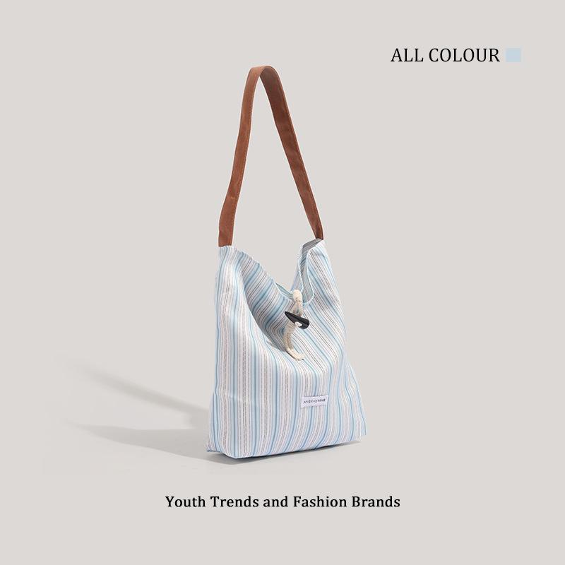 Large capacity striped canvas simple and versatile commuter large capacity bag niche bucket bag
