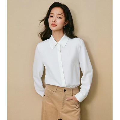 Women's White Professional Lapel Shirt, Early Spring 2026 - French Design, Long Sleeve, Niche Style