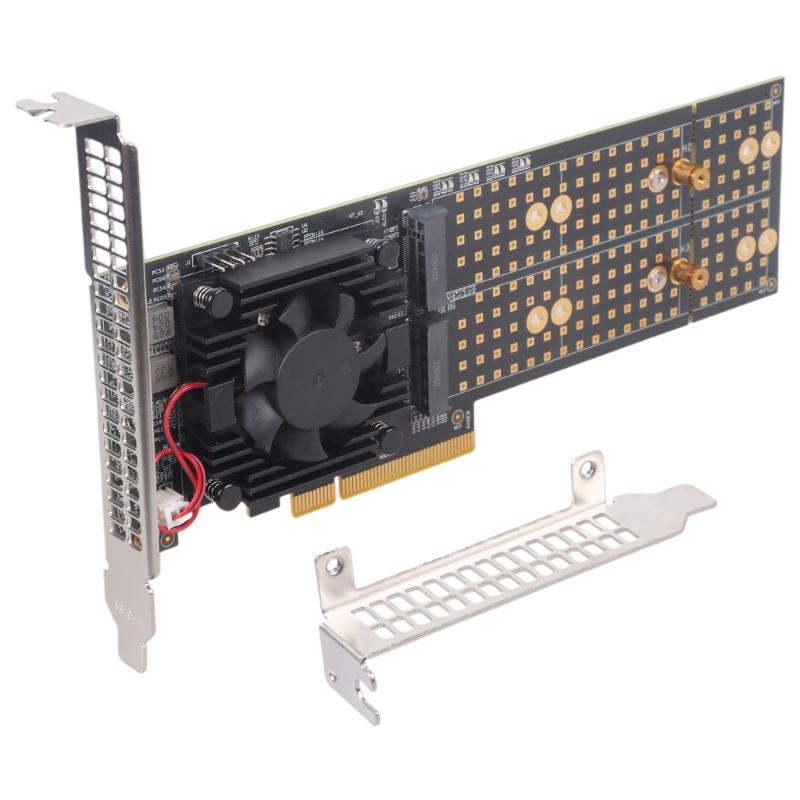PCIe3.0 NVMe Expansion Card For Four SSDs Setups No BIOS Configuration Required Active Fan Cooling Universal Mounting