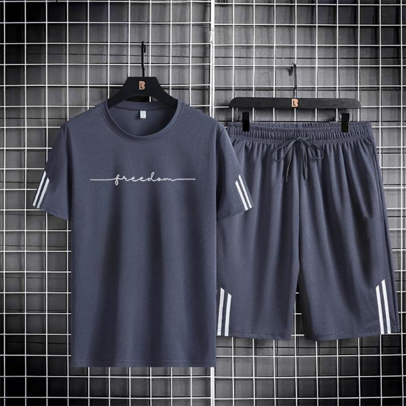 Men's sportswear, ice silk short sleeves and shorts running clothes, men's table tennis and badminton wear gradient T-shirt