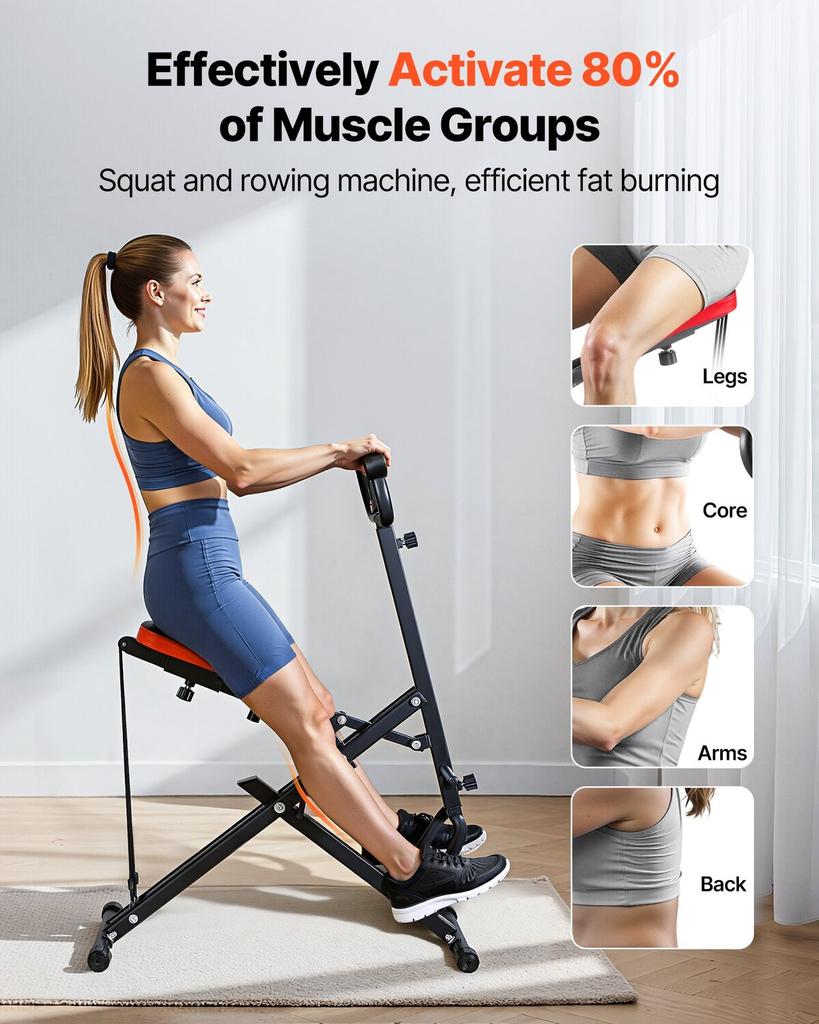 Squat Machine, Deep Squat Rowing Machine for Home, Easy Setup & Foldable Exercise Equipment, Glute Trainer Machine with 2 High-Strength Resistance