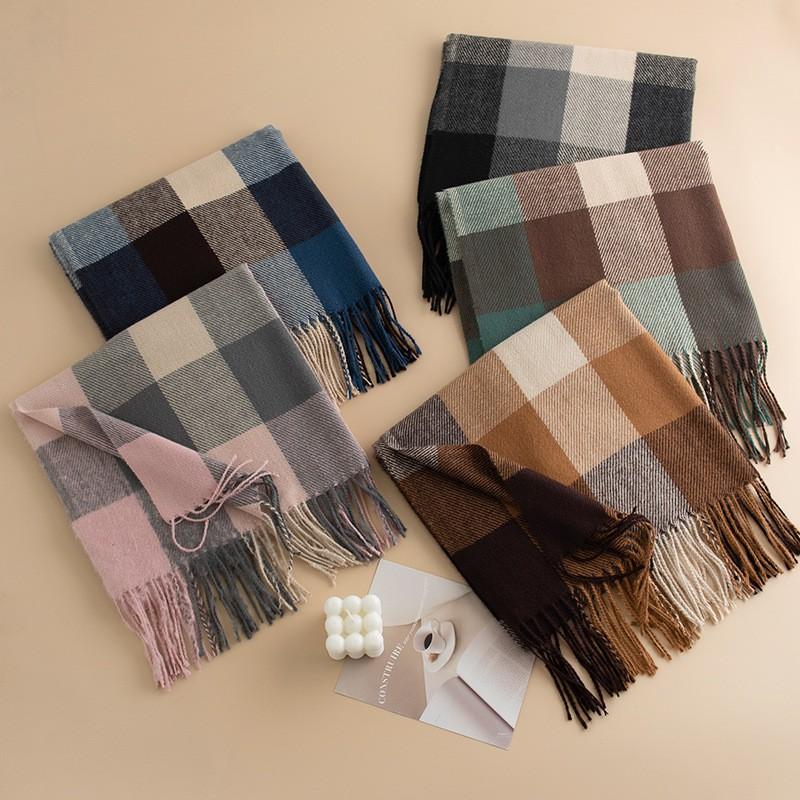 Winter Plaid Scarf Women Men - Soft Faux Cashmere Wrap Shawl With Tassels Long 65x200cm Warm Fashion Accessory