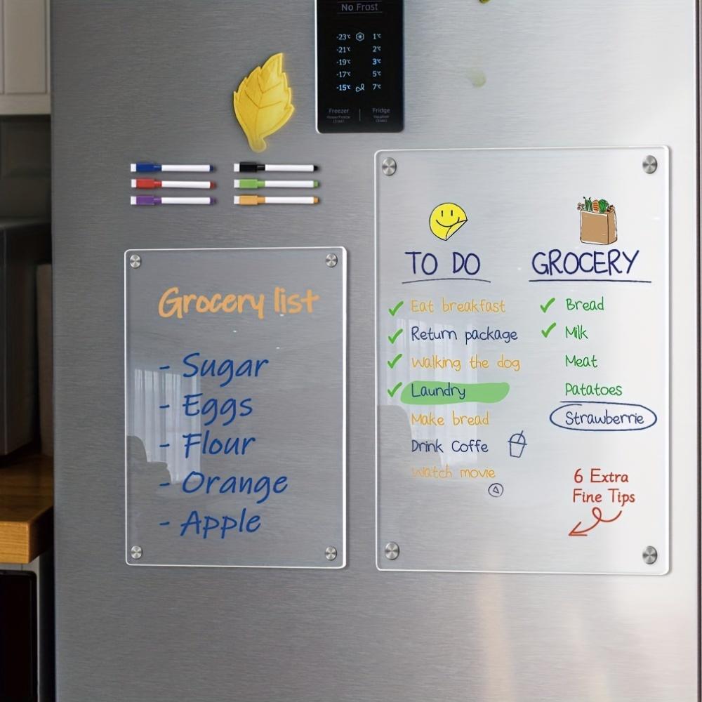 1pc Clear Magnetic Wipe Board Refrigerator Calendar, Reusable Acrylic Whiteboard with 6 Colorful Markers and Magnetic Eraser