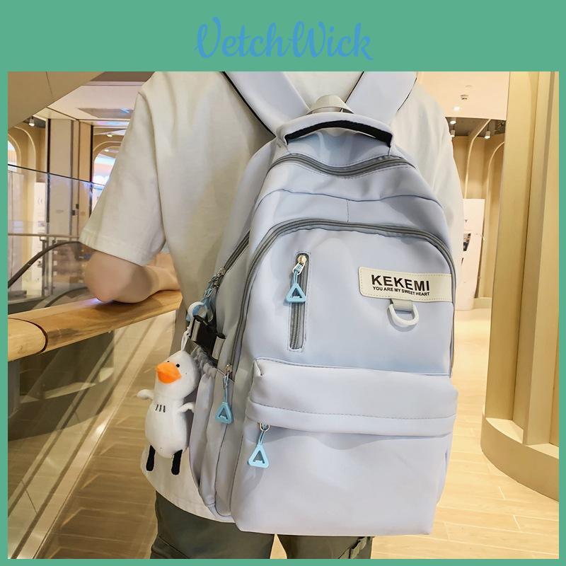 Large Capacity Nylon College Style Backpack For Men And Women High School Students Couples White