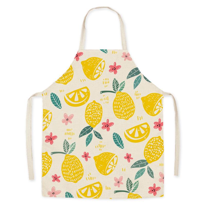 Kitchen Linen Apron Summer Orange Lemon Print Fruit Pattern Parent-child Sleeveless Apron Kitchen Cooking Home Cleaning Apron