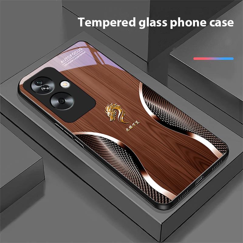 Holz Drache Schwarz Für Oppo A79 5G 58 78 74 60 4G Reno 11F Realme GT 6 11 Note 50 10 C55 X2 Gehärtetes Glas Schwarz Handyhülle