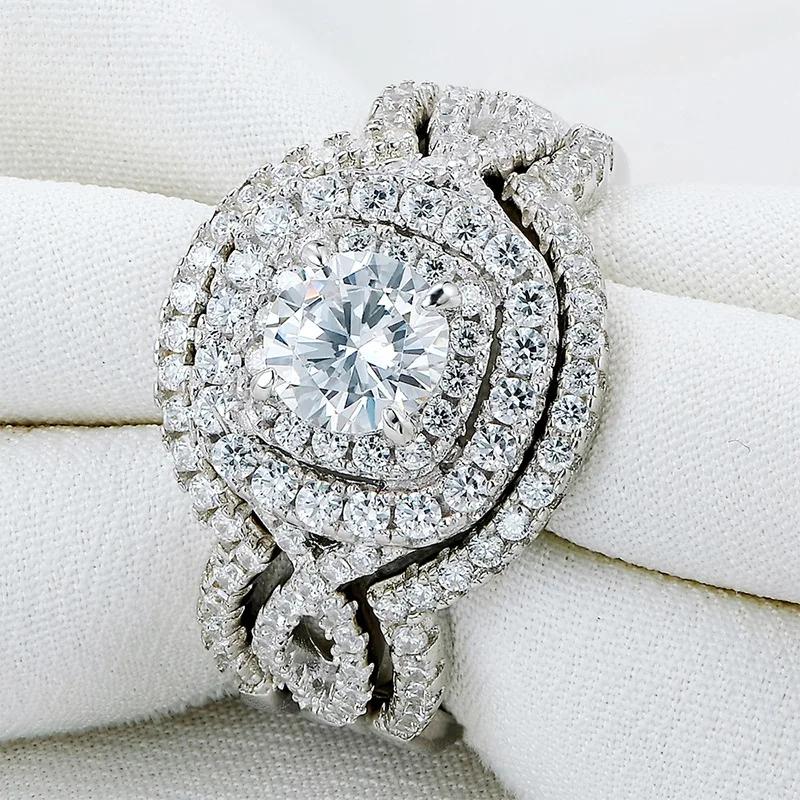 

Personalized Light Luxury Geometric Ring Three Piece Set European and American Elegant Temperament Wedding Zircon Accessories 5