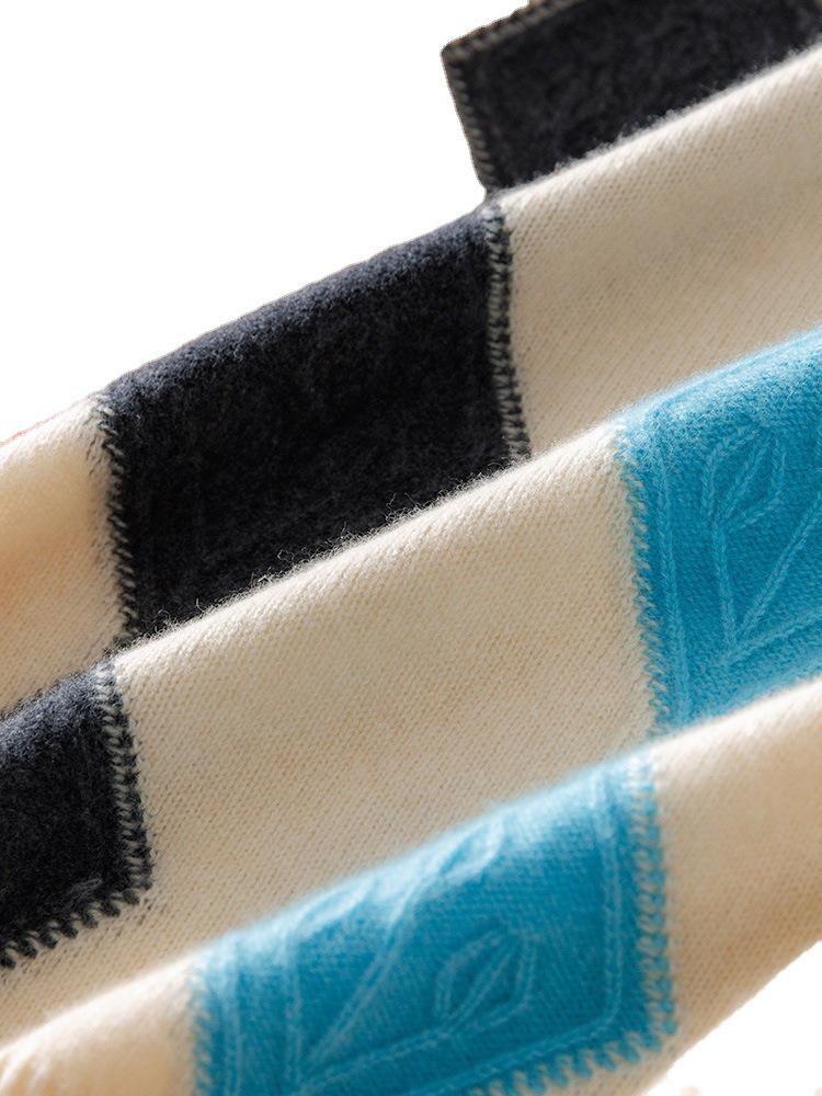 Men's Wool Color Block Round Neck Sweater - 2024 Autumn/Winter Collection