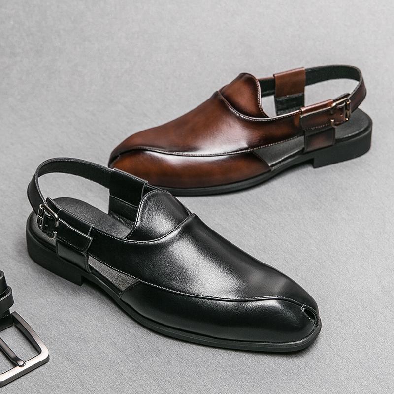 Fashion New Black Sandals for Men Brown Dress Shoes Handmade Pu Leather Buckle Strap Business Men Shoes  Size 38-46