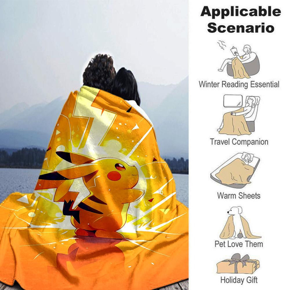 1pc Pikachu Electric blanket Lightweight Flannel Throw for Sofa Bed Travel Camping Livingroom Office Couch Chair