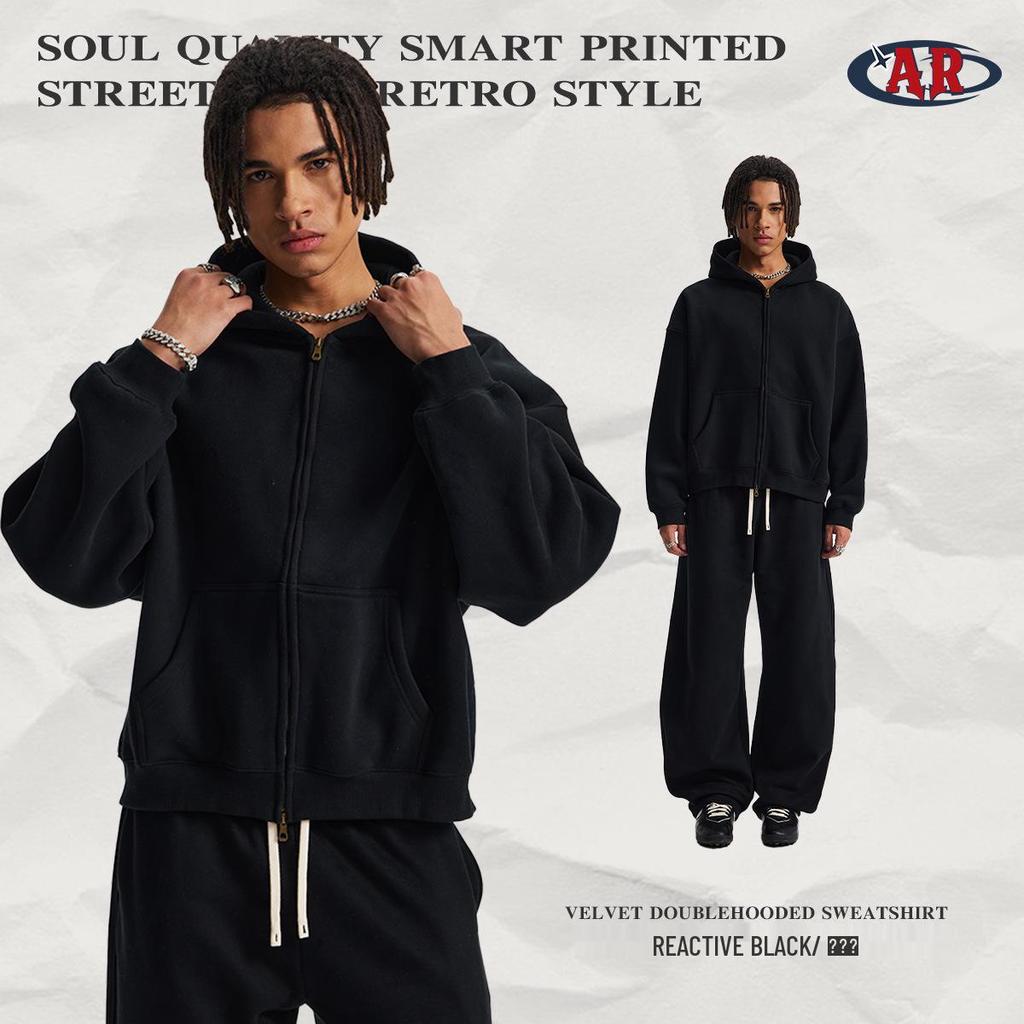 2025 Herbst/Winter Boxy Cropped Reißverschluss Kapuzen-Strickjacke: Unisex Lockerer Fleece-gefütterter Pullover mit tief angesetzten Schultern