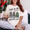 Funny Raccoons DTG Printed Christmas trees Look at Me Being All Festive and Holiday Graphic Unisex Tee printed Tshirt tops