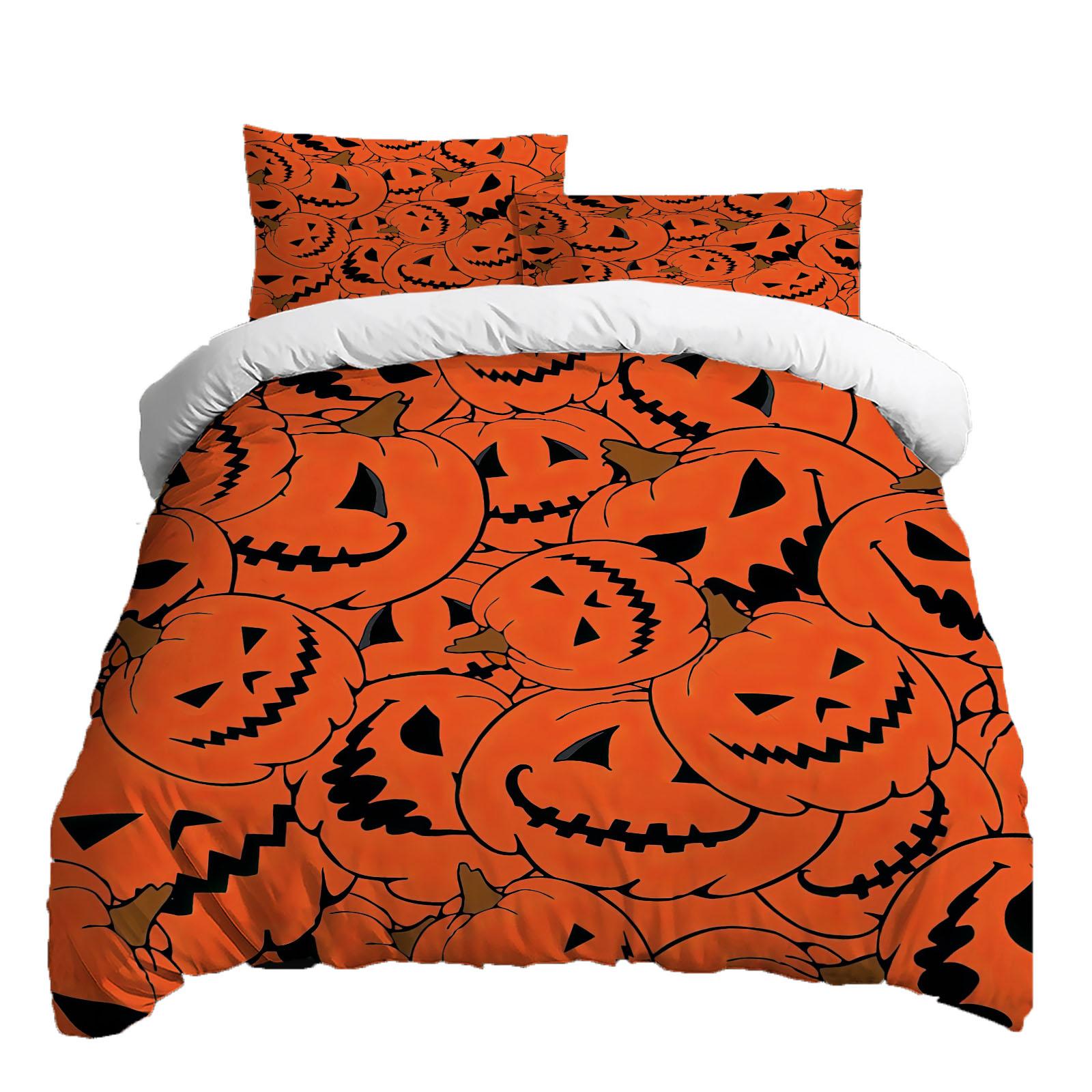 

Хэллоуин Комплект постельного белья из трех предметов Пододеяльник Наволочка Матовая ткань Утолщенный XS оранжевый