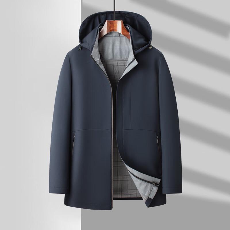 ROMON Men s Mid-length Hooded Mulberry Silk Blend Windbreaker 170