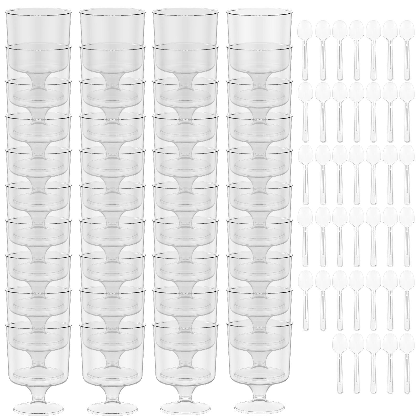 

80Pcs Mini Dessert Cup 150ml Plastic Transparent Round Serving Goblet Cup Stackable Beverage Goblet Glass for Party Dinnering