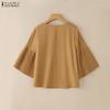 ZANZEA Women Casual Round Neck Solid Color 3/4 Sleeve Blouse