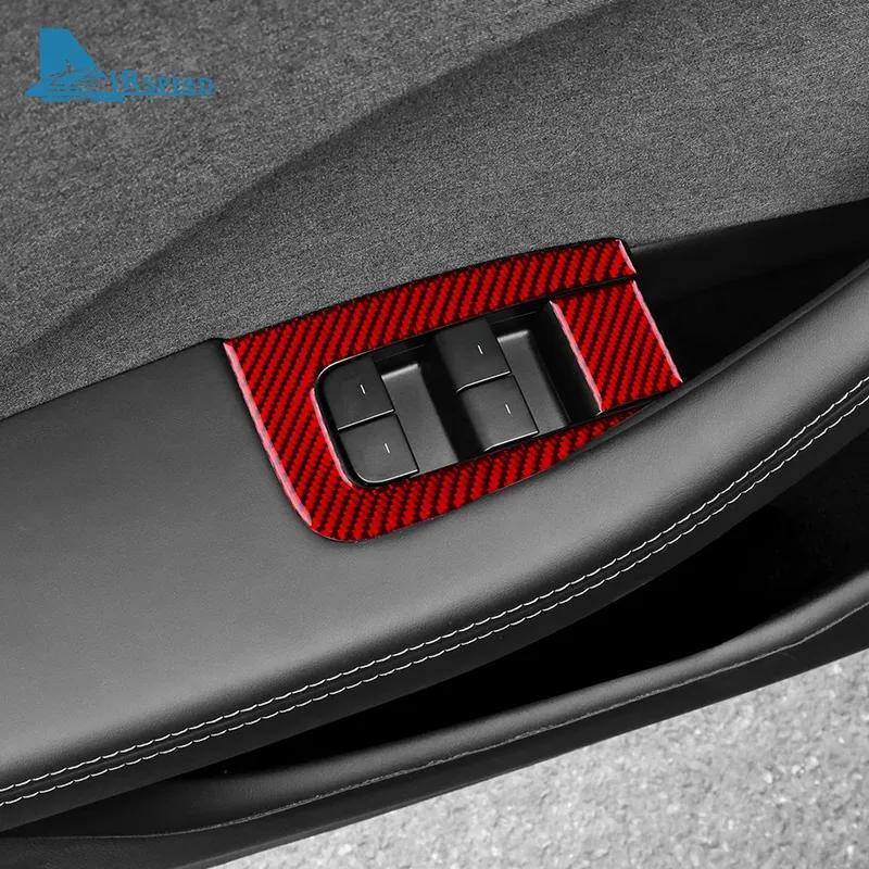 4pcs Real Soft Carbon Fiber Window Lifter Switch Sticker For Tesla Model 3 Highland 2024 2025 Trim Accessories