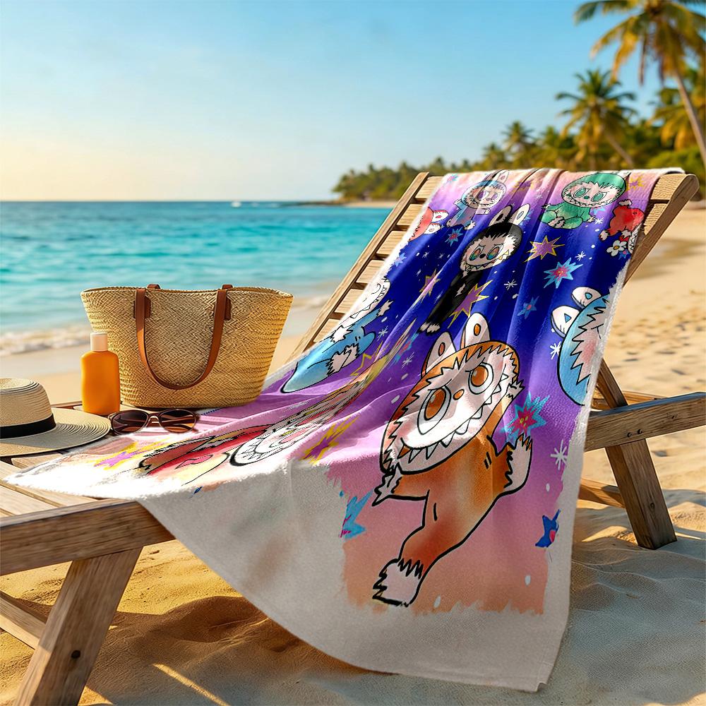 Labubu Beach Towel Quick-Dry Soft Microfiber Comfortable Lightweight Suitable for Swimming, Gym, Camping, Yoga Vacation
