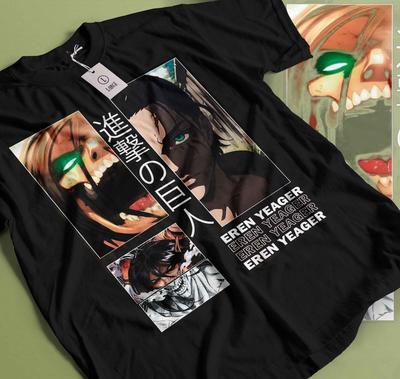 Eren Yeager Aot T-Shirt,Anime,Attack On Titan,Grafik-T-Shirt,schwarzes Shirt Geschenk  387