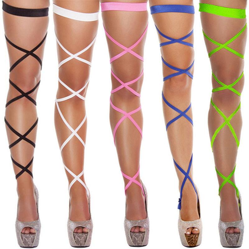 Damen Sexy Strümpfe Punk Goth Ausgeschnitten Bandage Nylonstrümpfe Pole Dance Sexy Unterwäsche Weiblich Sexy Dessous Beinharnisch
