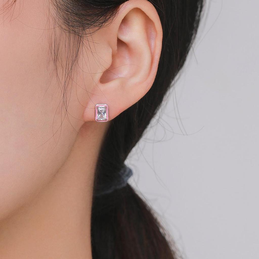 Modian 925 Sterling Silver Rectangle Enamel Fashion Stud Earrings Sparkling Zirconia Earrings for Women Wedding Fine Jewelry