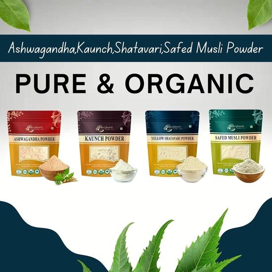 Birju Mahavir Combo Pack of Safed Musli Ashwagandha Kaunch Shatavari 100 Each, Multi-colored, Powder, 400 Gram