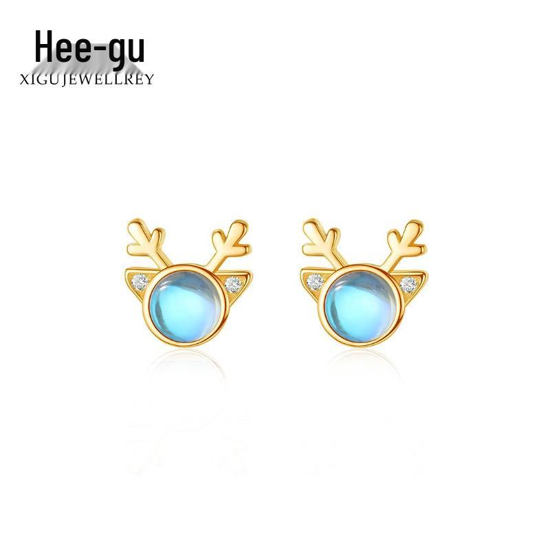 

Higu E1015 S925 Silver Moonstone Antler Stud Earrings - New Christmas Trend, Mori Style Moonstone Antler Stud Earrings золотий