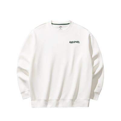 Anta Comfortable Casual Simple Round Neck Pullover Loose Long Sleeve Sweatshirt Men Sweatshirt Ivory 952518706-2