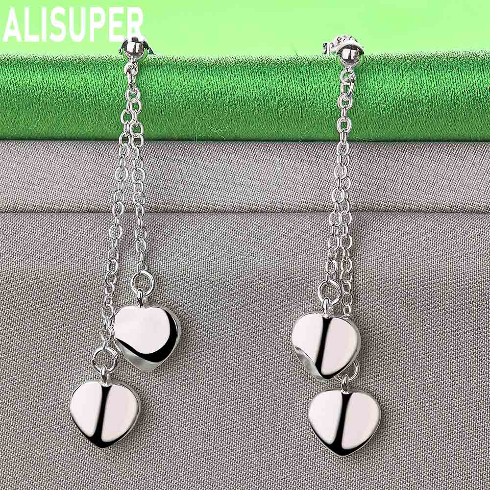 Exquisite 925 Sterling Silver Double Heart Pendant Earrings - Fashionable Gift Jewelry