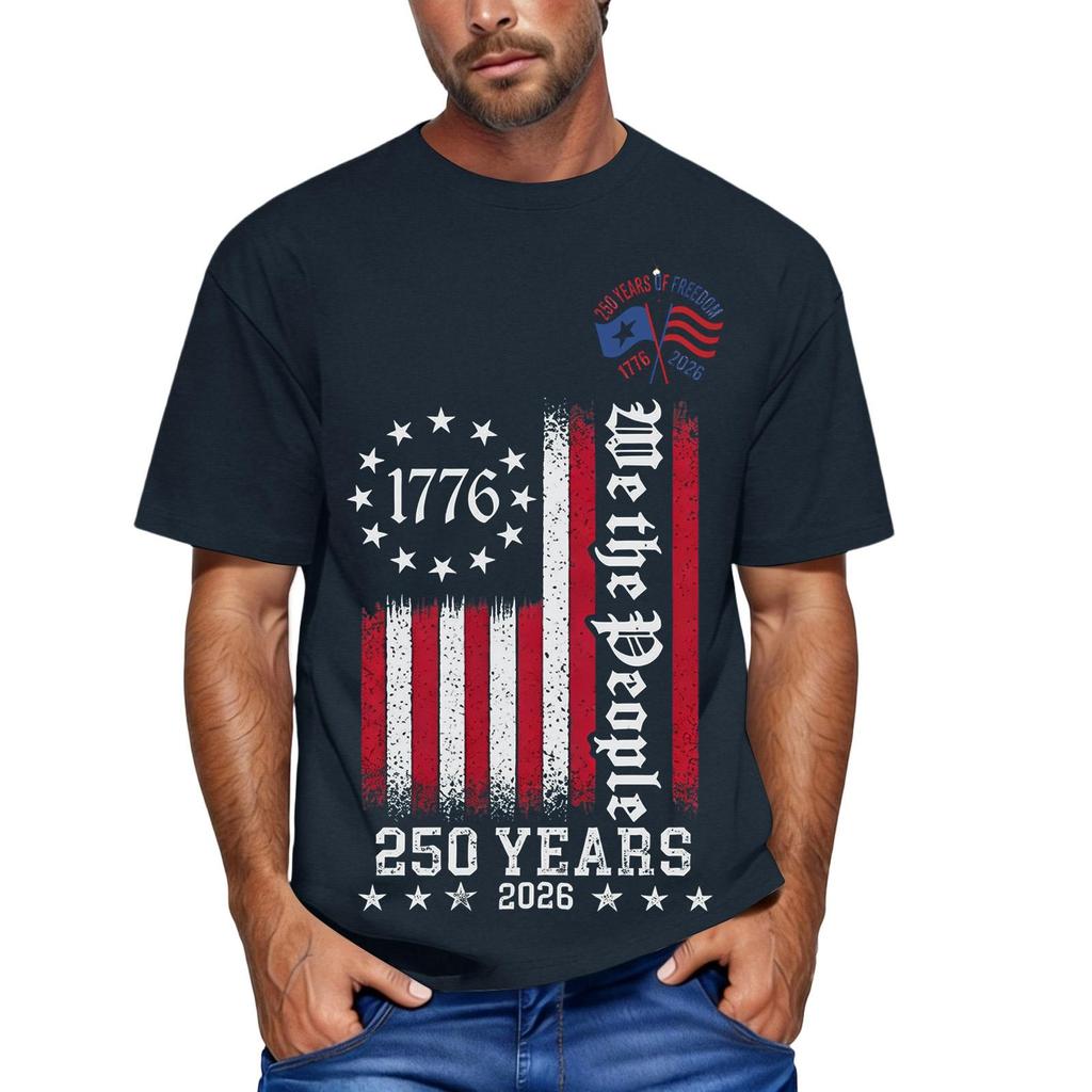 Men's Loose and Casual Flag Letter Print T-shirt Short-sleeved Top