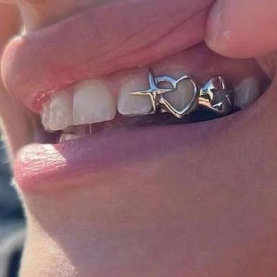 Grillz Hip-Hop Transfrontalier Cœur Creux & Étoile - Bijoux Tendance Halloween