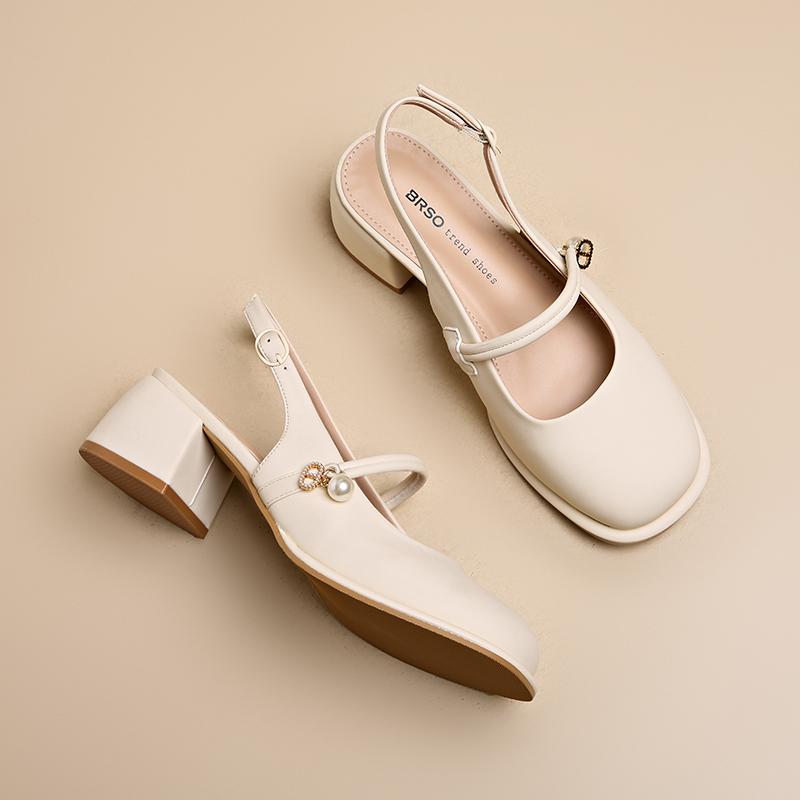 2025 Summer New Women's Mary Jane Shoes High Heel Fairy Tale Style Slip-On Match Skirts French Thick Heel Single Shoes Round Toe