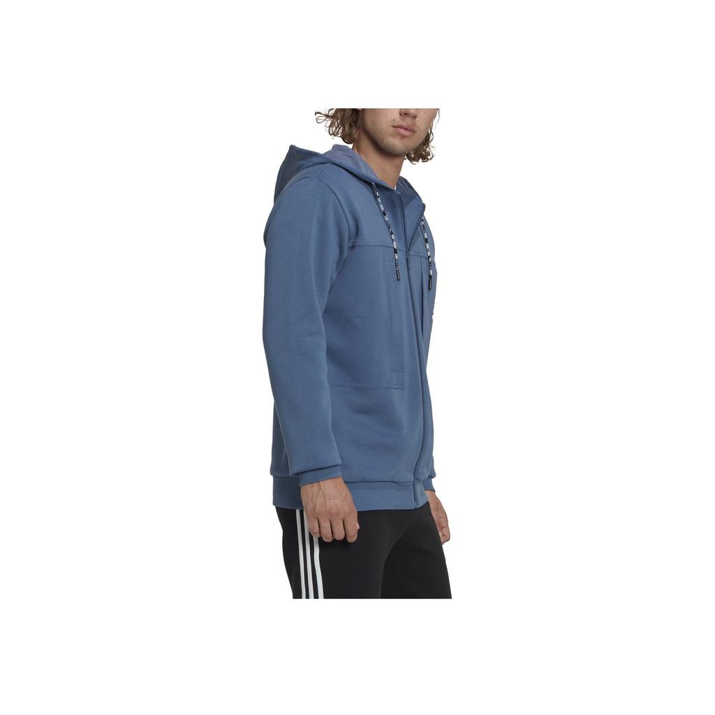 Adidas Spliced Design Brand Logo Print Fleece-Lined Hooded Jacket Men Outerwear Blue HL9379