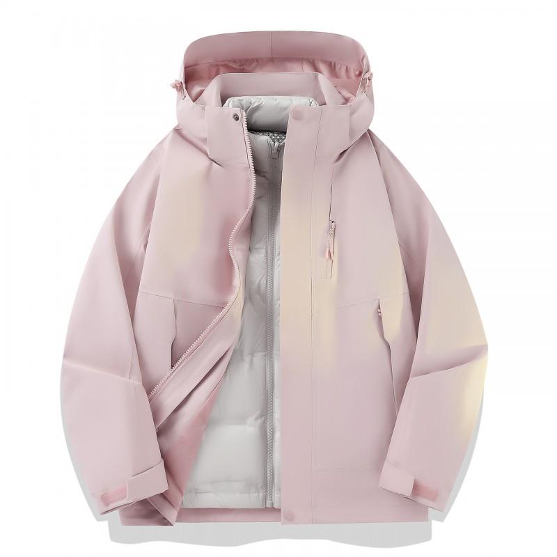 Men Women Waterproof Windproof Outdoor Shell Jacket With Removable Down Insulated Liner 3-in-1 Hooded 2-Piece Set Hiking