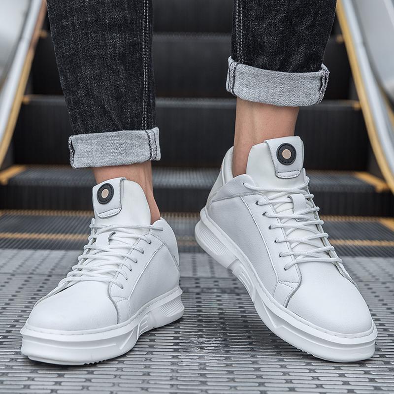 Men Casual Shoes Lace Up Fashion Genuine Leather Sneakers Mens Shoes Man Outdoor Ankle Boots High Quality Soft Black White Flats