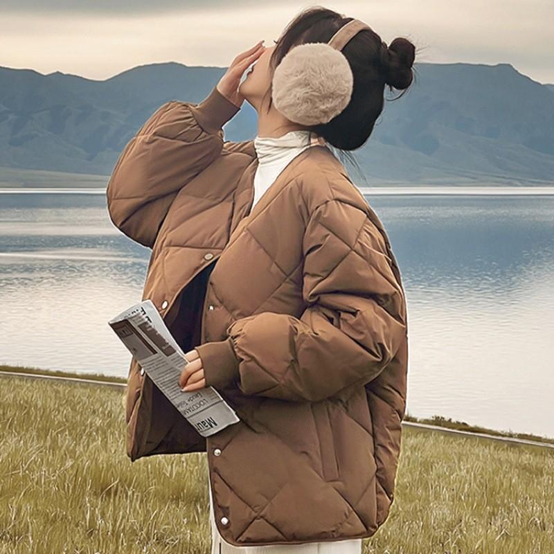 Women's  Autumn Winter Bread Down Cotton Jacket Fashion Quilted Coats Long Sleeved  Solid Long Sleeves Collarless Streetwear