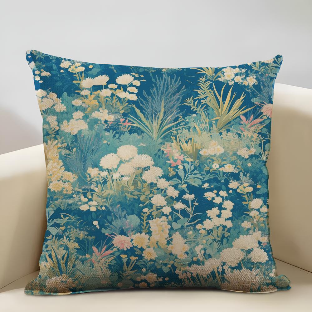 Classic Pattern Cushion Cover Natural Linen Organic Fabric Double-Sided Printing Sofa Home Decor Gift Pillow Cover