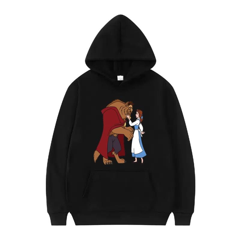 Disney Kráska a zvíře Princezna Vzor Dámské Volné Černé Podzimní Topy Oblečení Svetry Dámské Levné Y2k Mikiny Pánské Sportovní