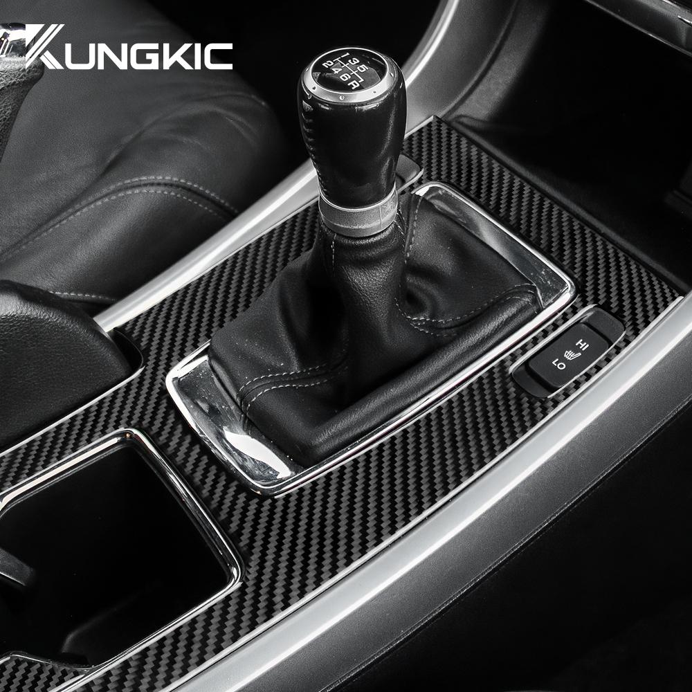 Real Soft Carbon Fiber Sticker For Honda Accord 2013 2014 2015 2016 2017 LHD Car Central Gear Shift Panel Interior Trim Cover