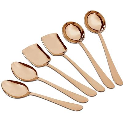 6 Pieces Stainless Steel Rose Gold Serving Spoons Set for Dining Table/Kitchen, 1.8 Mm Heavy Gauge