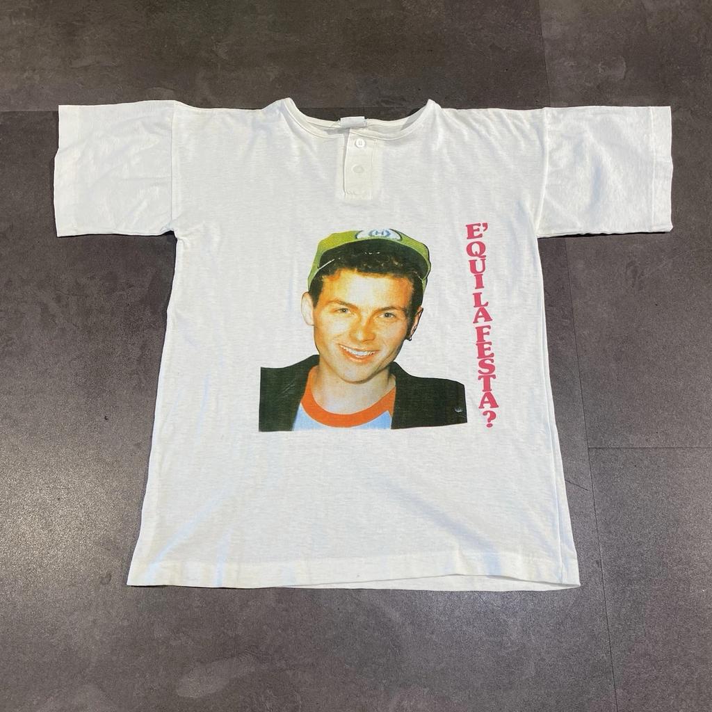 Vintage 80s 90s E' Qui La Festa Jovanotti Henley T Shirt White M Italy Music