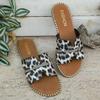 Women's Leopard Print Flat Bottom Slippers Summer One Strap Slip On Comfortable Casual Sandals Large Size